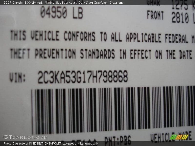 Marine Blue Pearlcoat / Dark Slate Gray/Light Graystone 2007 Chrysler 300 Limited