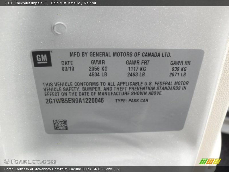 Gold Mist Metallic / Neutral 2010 Chevrolet Impala LT