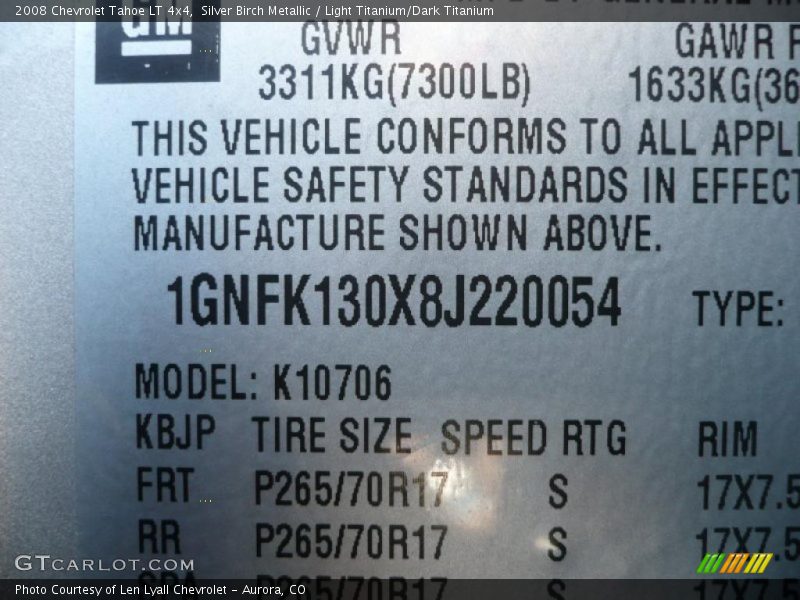 Silver Birch Metallic / Light Titanium/Dark Titanium 2008 Chevrolet Tahoe LT 4x4