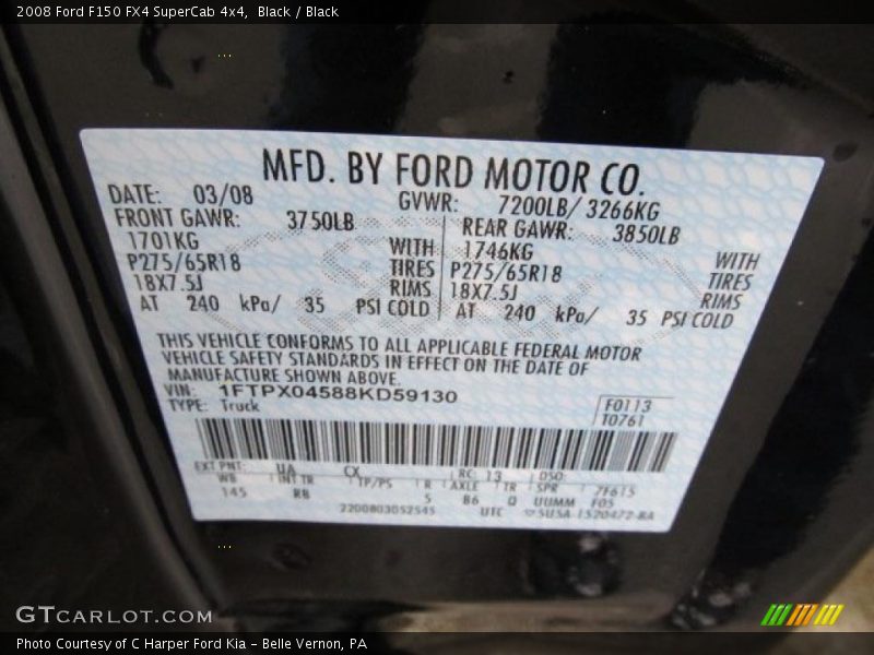 2008 F150 FX4 SuperCab 4x4 Black Color Code UA
