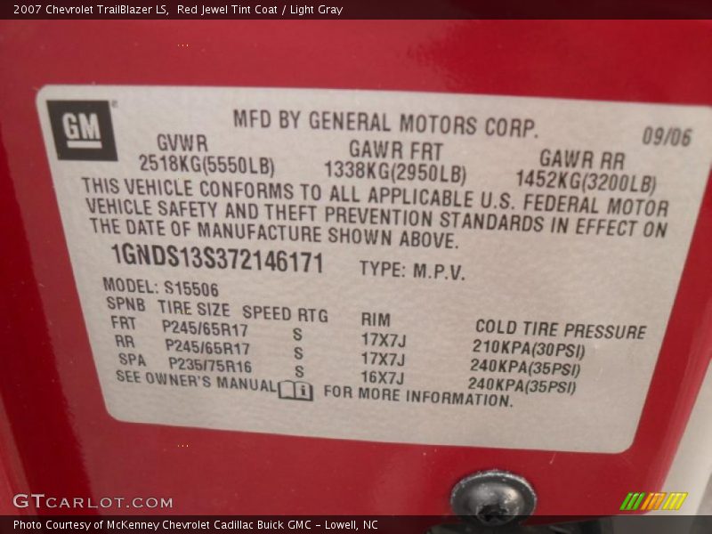 Red Jewel Tint Coat / Light Gray 2007 Chevrolet TrailBlazer LS