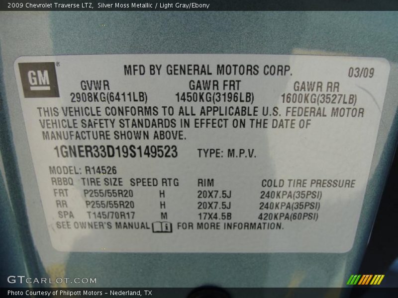 Info Tag of 2009 Traverse LTZ