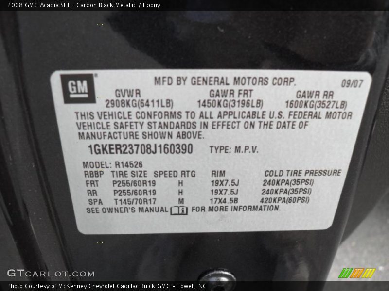 Carbon Black Metallic / Ebony 2008 GMC Acadia SLT