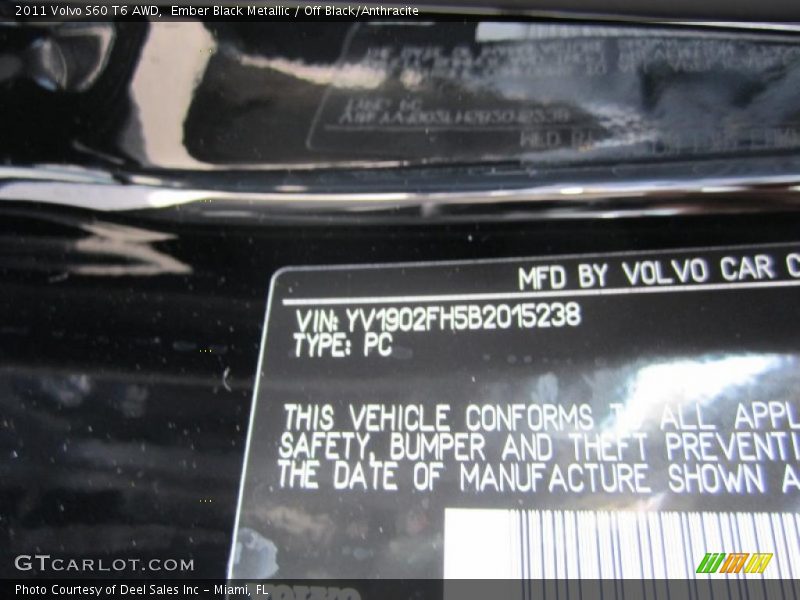 Ember Black Metallic / Off Black/Anthracite 2011 Volvo S60 T6 AWD