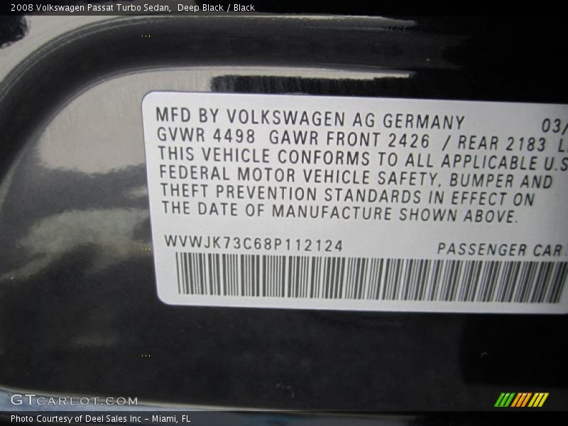 Deep Black / Black 2008 Volkswagen Passat Turbo Sedan