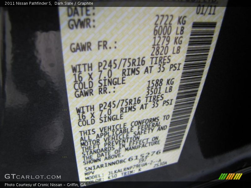 Dark Slate / Graphite 2011 Nissan Pathfinder S