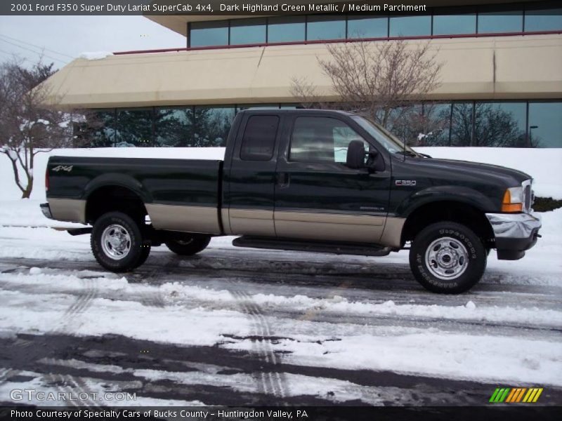 Dark Highland Green Metallic / Medium Parchment 2001 Ford F350 Super Duty Lariat SuperCab 4x4