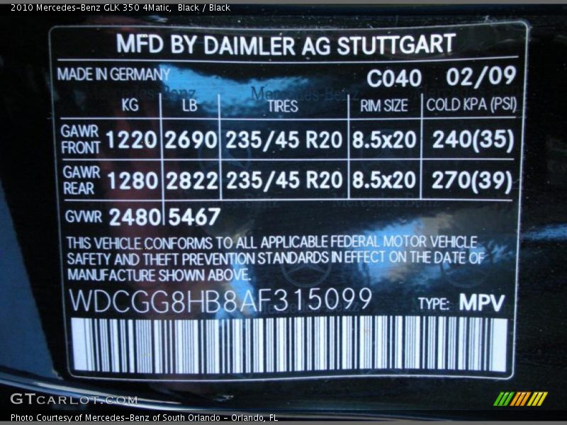 Black / Black 2010 Mercedes-Benz GLK 350 4Matic