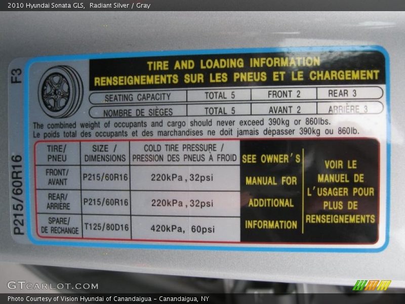 Radiant Silver / Gray 2010 Hyundai Sonata GLS