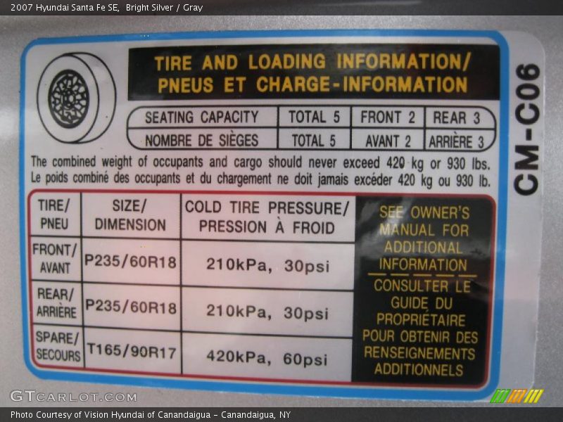 Bright Silver / Gray 2007 Hyundai Santa Fe SE