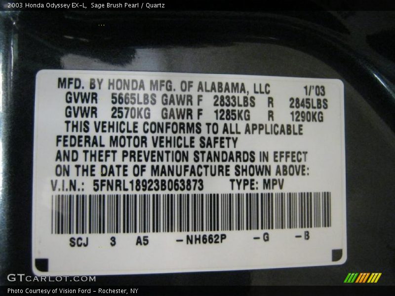 Sage Brush Pearl / Quartz 2003 Honda Odyssey EX-L