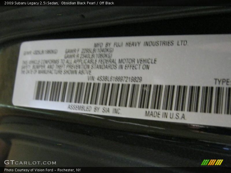 Obsidian Black Pearl / Off Black 2009 Subaru Legacy 2.5i Sedan