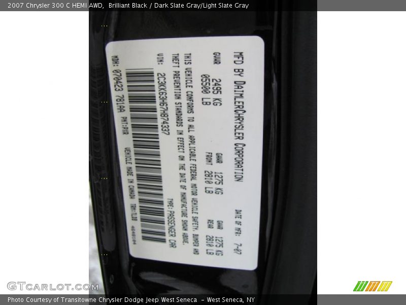 Brilliant Black / Dark Slate Gray/Light Slate Gray 2007 Chrysler 300 C HEMI AWD