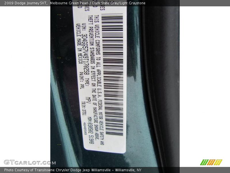 Melbourne Green Pearl / Dark Slate Gray/Light Graystone 2009 Dodge Journey SXT