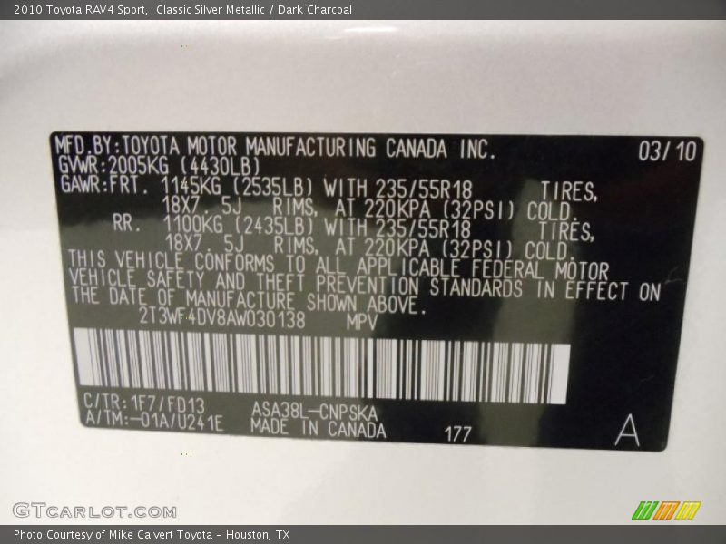 Classic Silver Metallic / Dark Charcoal 2010 Toyota RAV4 Sport