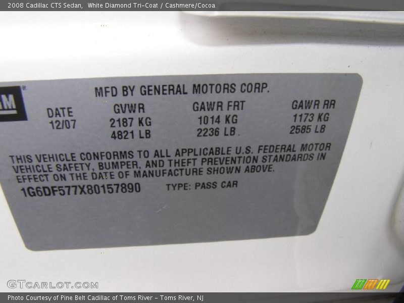 White Diamond Tri-Coat / Cashmere/Cocoa 2008 Cadillac CTS Sedan