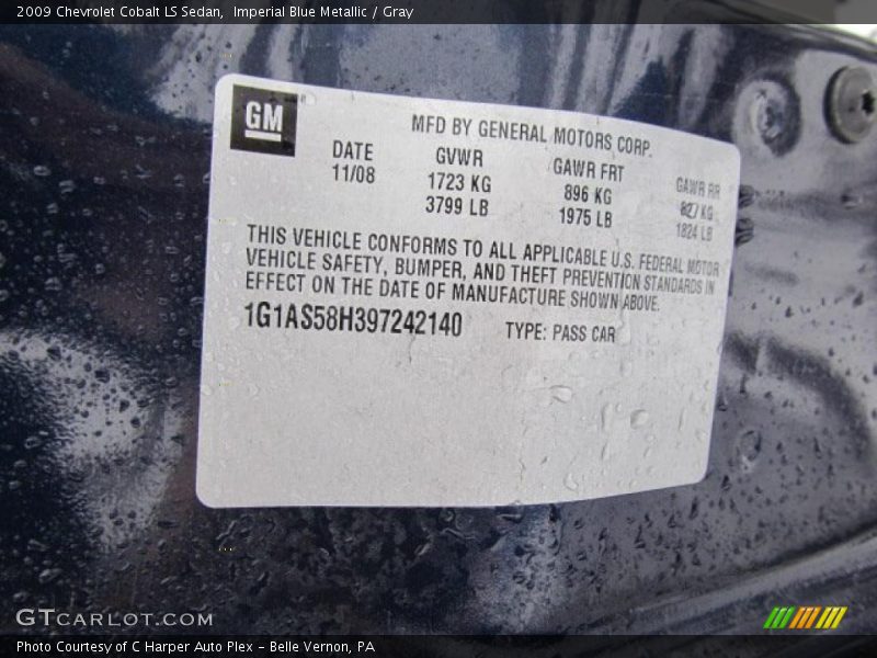 Imperial Blue Metallic / Gray 2009 Chevrolet Cobalt LS Sedan