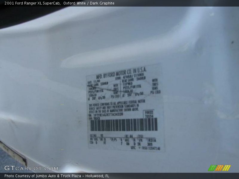 Oxford White / Dark Graphite 2001 Ford Ranger XL SuperCab