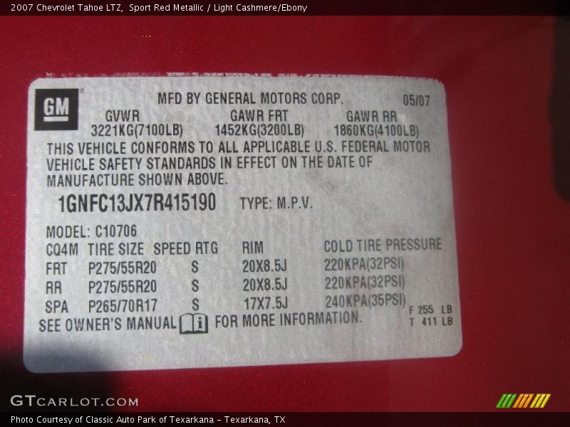 Sport Red Metallic / Light Cashmere/Ebony 2007 Chevrolet Tahoe LTZ