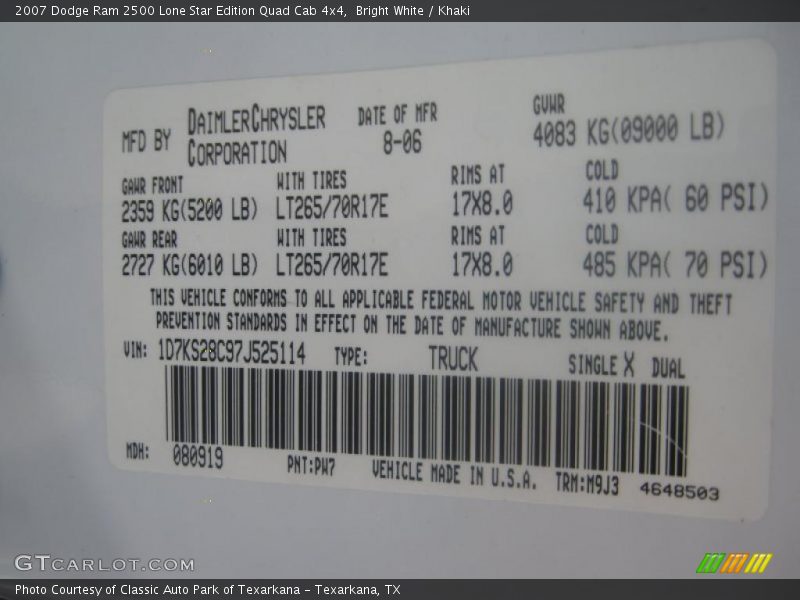 Bright White / Khaki 2007 Dodge Ram 2500 Lone Star Edition Quad Cab 4x4