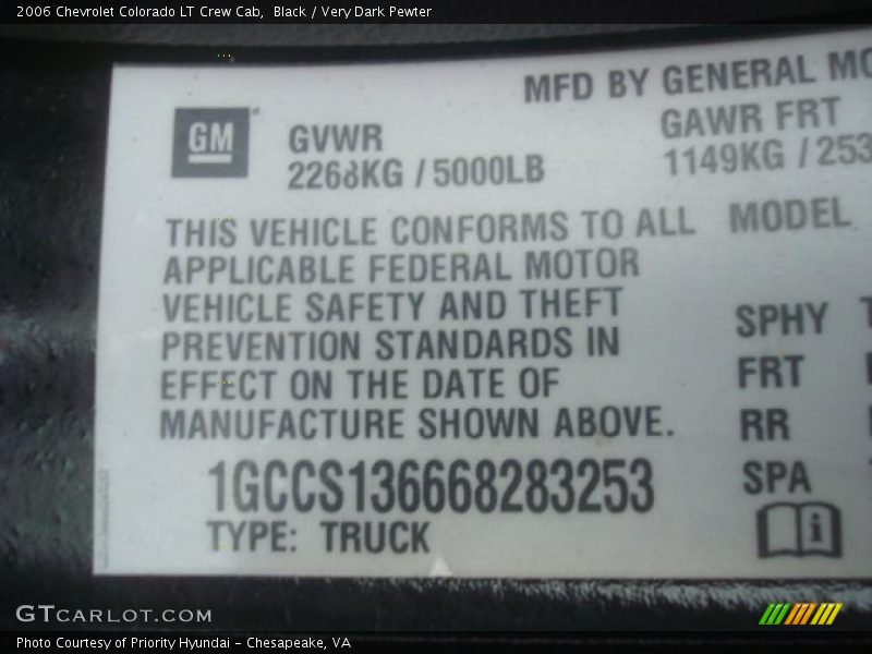 Black / Very Dark Pewter 2006 Chevrolet Colorado LT Crew Cab