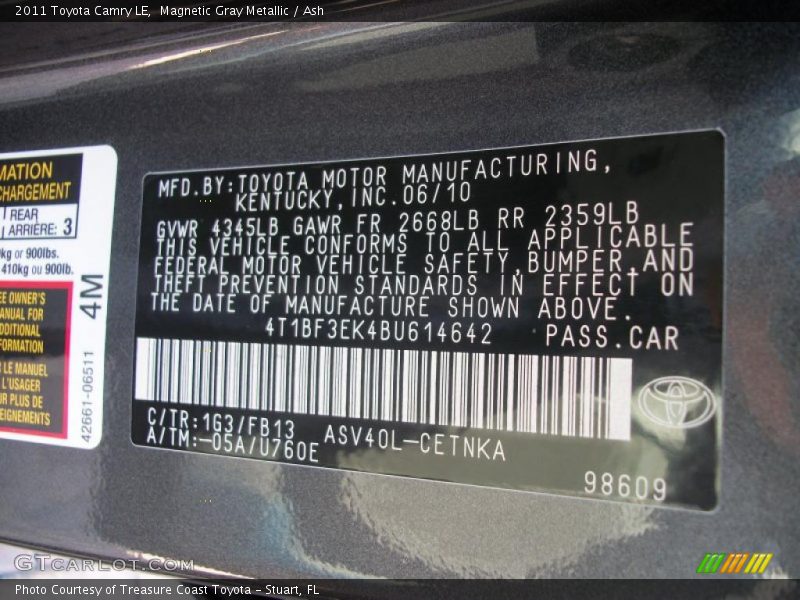 Magnetic Gray Metallic / Ash 2011 Toyota Camry LE