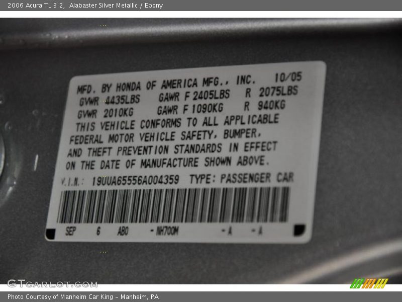 Alabaster Silver Metallic / Ebony 2006 Acura TL 3.2