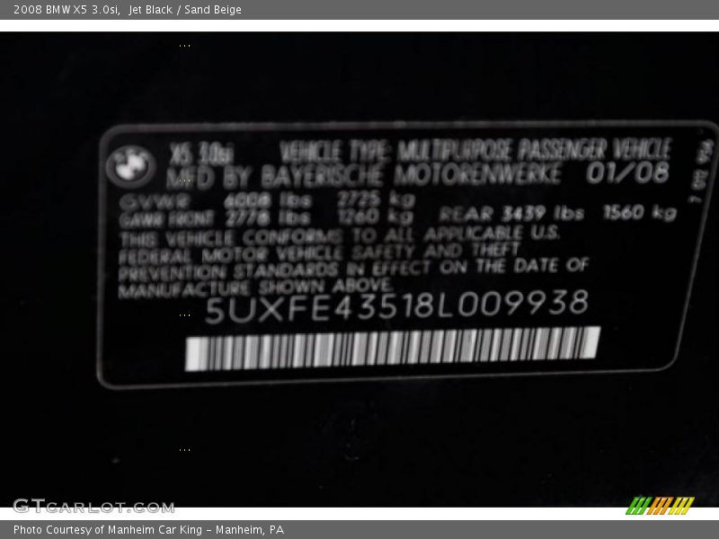 Jet Black / Sand Beige 2008 BMW X5 3.0si