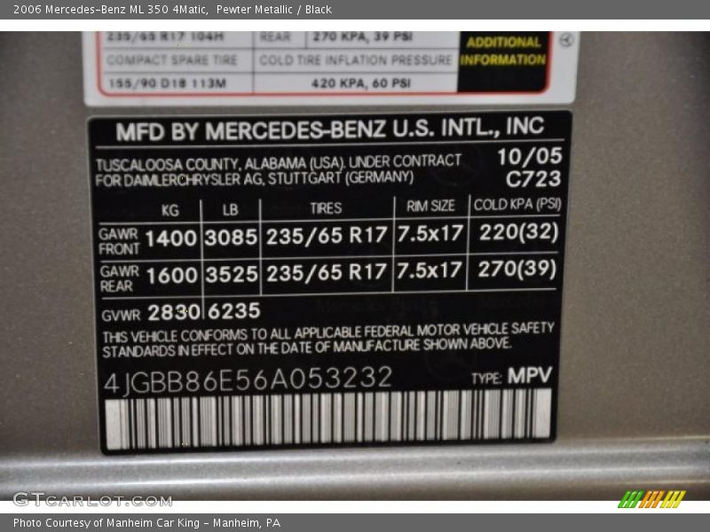 Pewter Metallic / Black 2006 Mercedes-Benz ML 350 4Matic