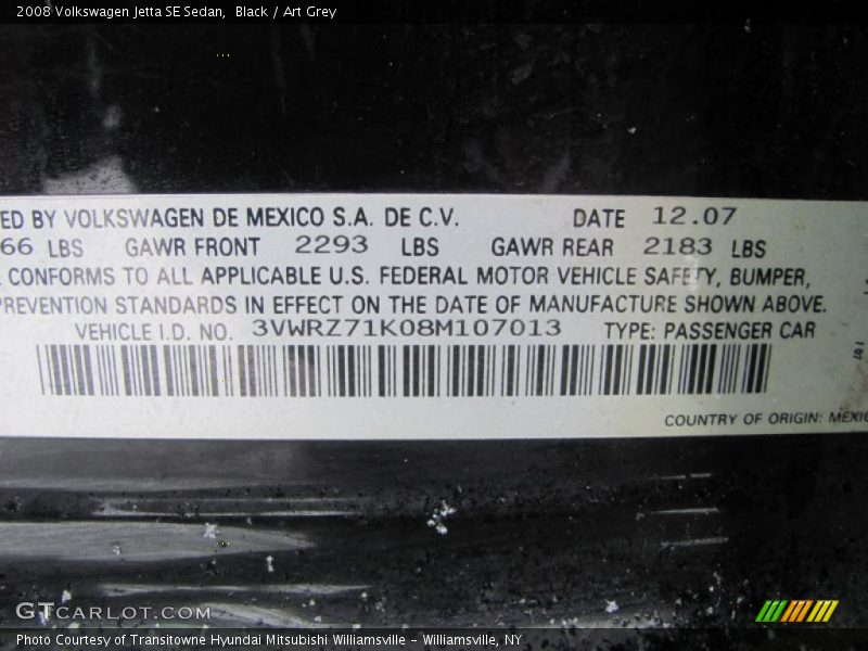 Black / Art Grey 2008 Volkswagen Jetta SE Sedan