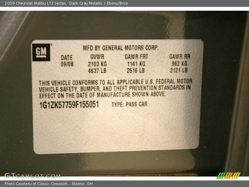 Dark Gray Metallic / Ebony/Brick 2009 Chevrolet Malibu LTZ Sedan