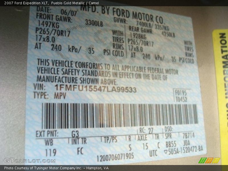 Pueblo Gold Metallic / Camel 2007 Ford Expedition XLT