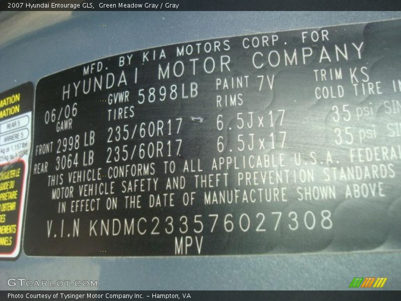 Green Meadow Gray / Gray 2007 Hyundai Entourage GLS