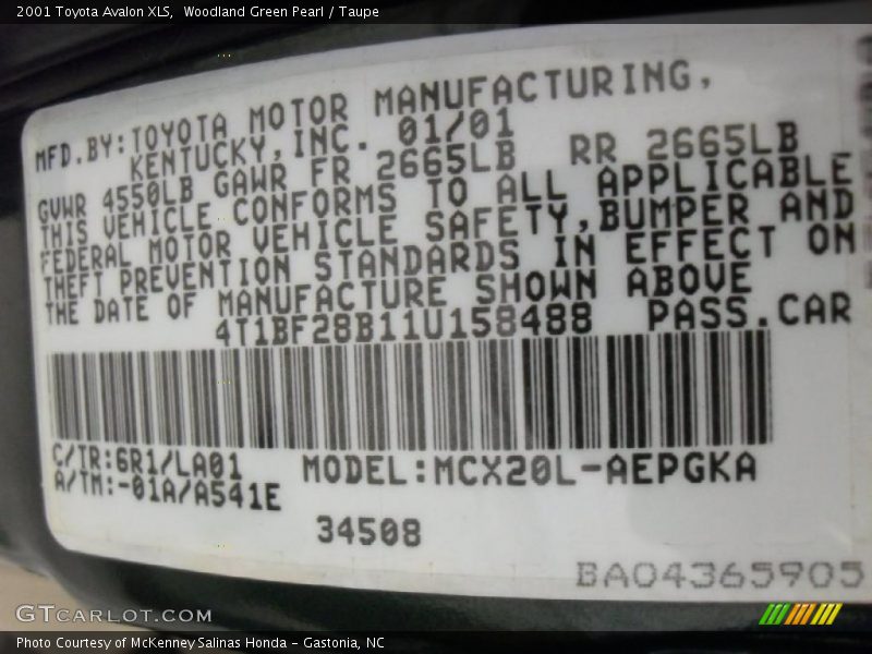 Woodland Green Pearl / Taupe 2001 Toyota Avalon XLS