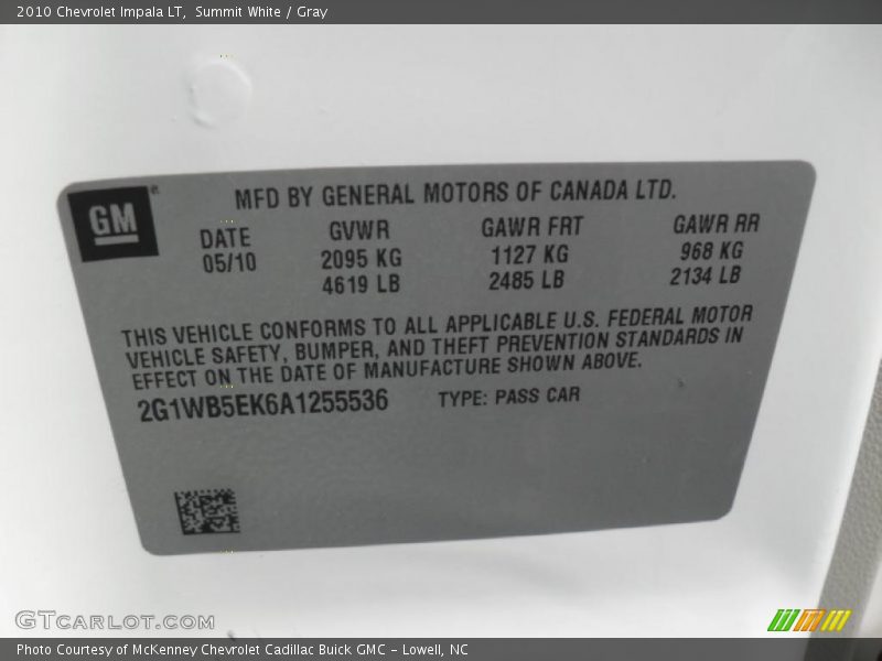 Summit White / Gray 2010 Chevrolet Impala LT