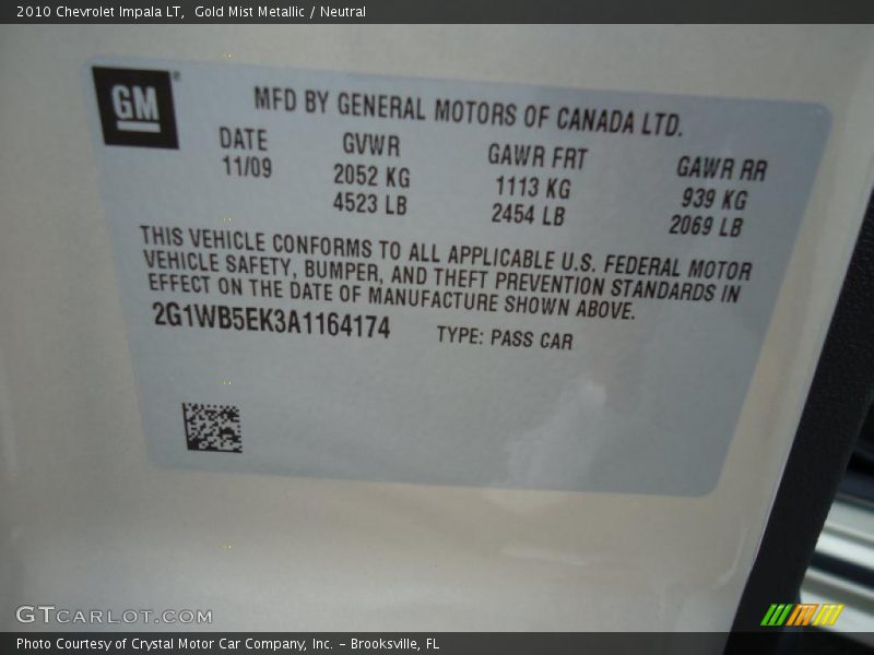 Gold Mist Metallic / Neutral 2010 Chevrolet Impala LT