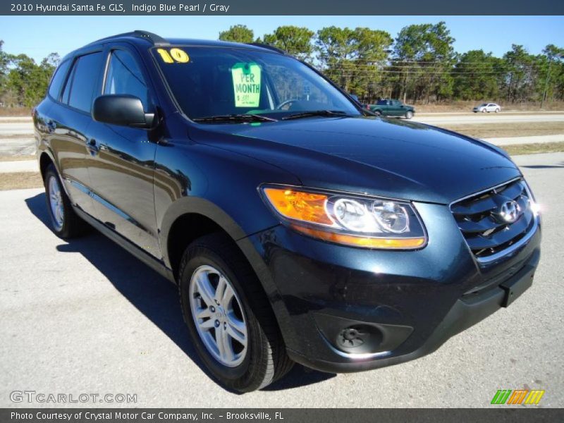 Indigo Blue Pearl / Gray 2010 Hyundai Santa Fe GLS