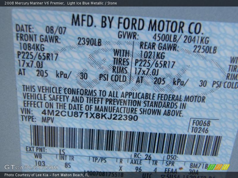 Light Ice Blue Metallic / Stone 2008 Mercury Mariner V6 Premier