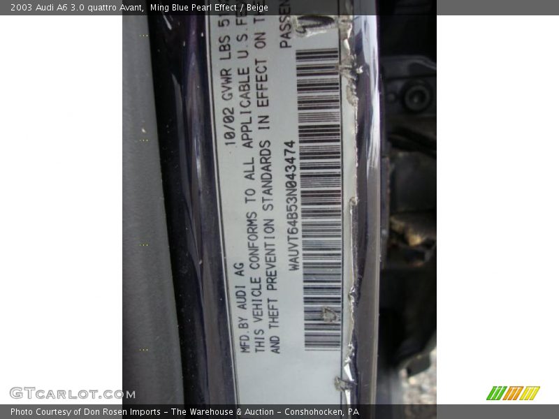 Ming Blue Pearl Effect / Beige 2003 Audi A6 3.0 quattro Avant