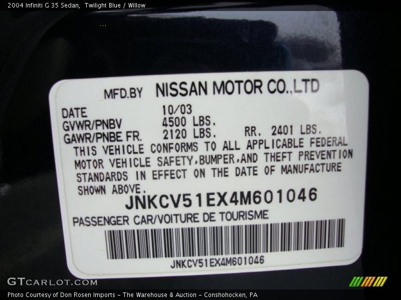 Twilight Blue / Willow 2004 Infiniti G 35 Sedan
