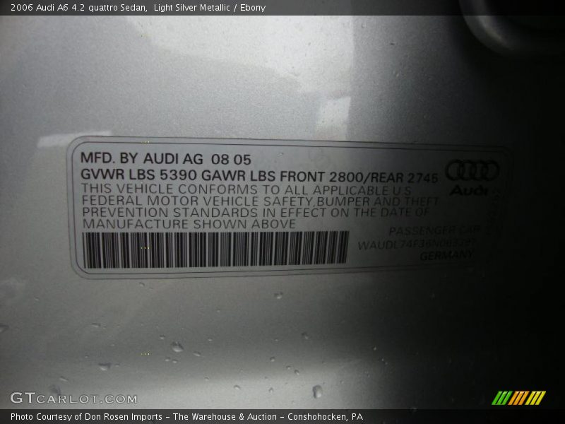 Light Silver Metallic / Ebony 2006 Audi A6 4.2 quattro Sedan