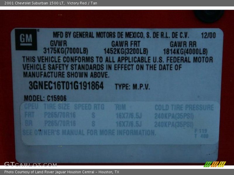 Victory Red / Tan 2001 Chevrolet Suburban 1500 LT
