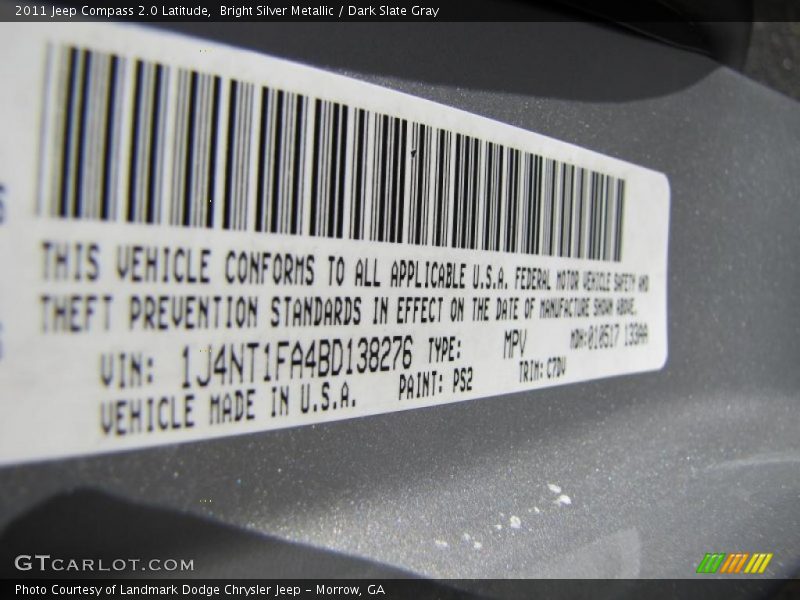 Bright Silver Metallic / Dark Slate Gray 2011 Jeep Compass 2.0 Latitude