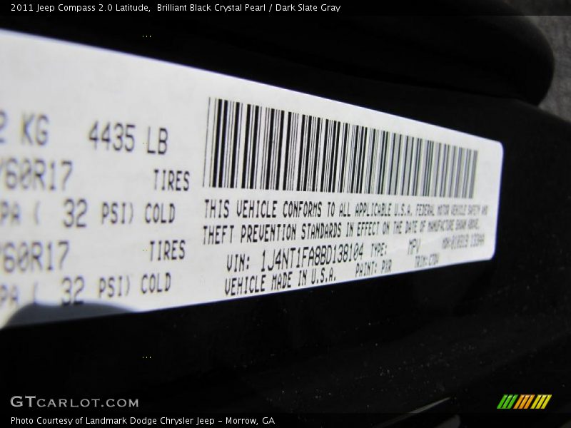 Brilliant Black Crystal Pearl / Dark Slate Gray 2011 Jeep Compass 2.0 Latitude