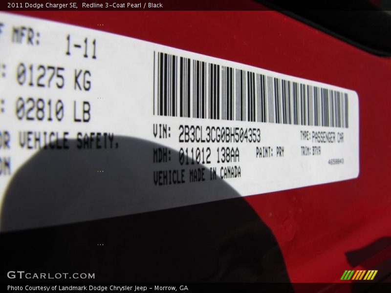 Redline 3-Coat Pearl / Black 2011 Dodge Charger SE