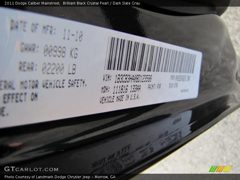 Brilliant Black Crystal Pearl / Dark Slate Gray 2011 Dodge Caliber Mainstreet