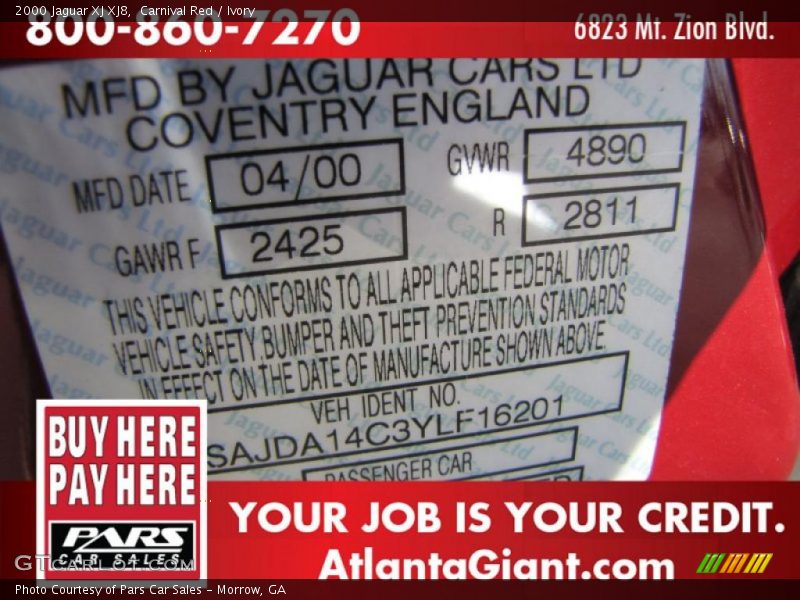 Carnival Red / Ivory 2000 Jaguar XJ XJ8