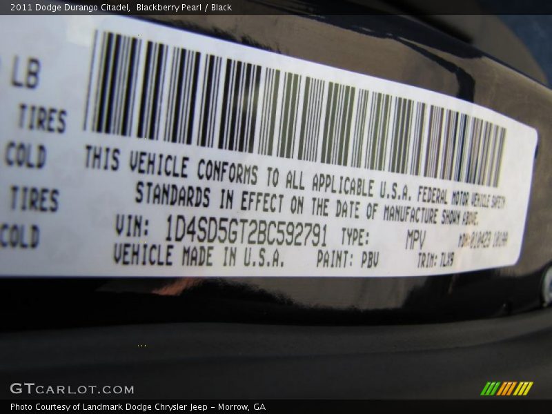 2011 Durango Citadel Blackberry Pearl Color Code PBV
