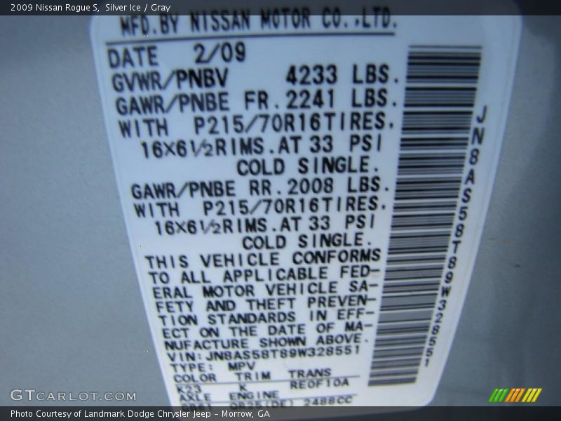 Silver Ice / Gray 2009 Nissan Rogue S
