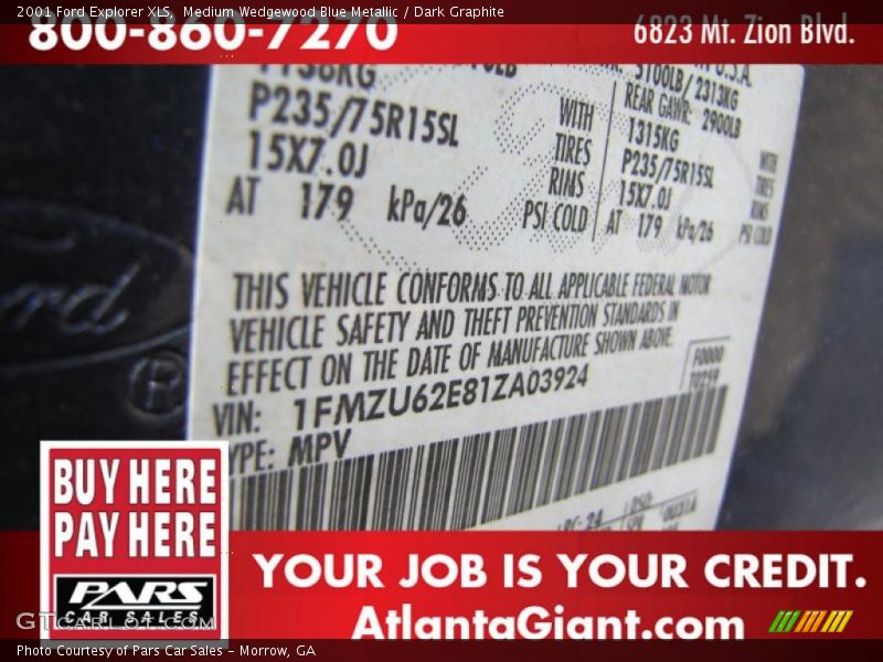 Medium Wedgewood Blue Metallic / Dark Graphite 2001 Ford Explorer XLS